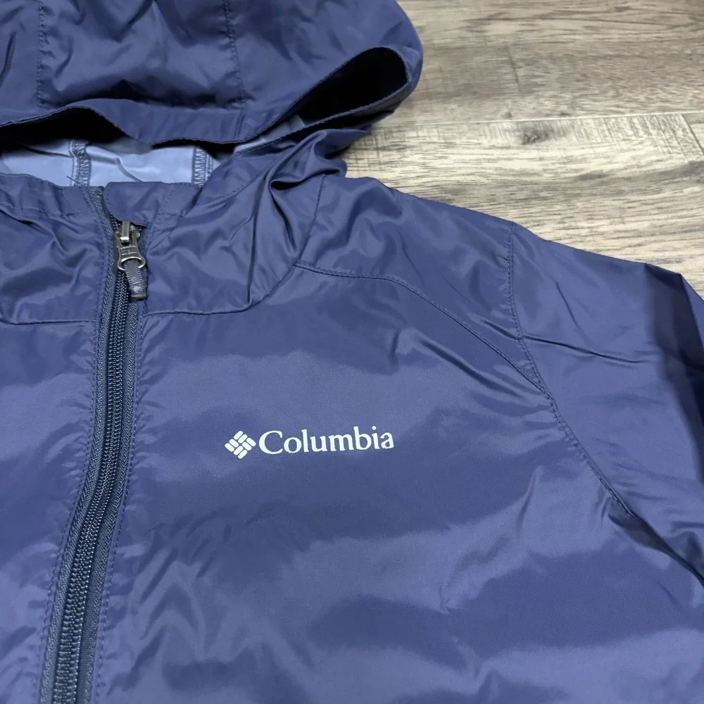 Columbia Jacket Unisex Kids Large Blue Hooded Full‎ Zip Windbreaker Lightweight